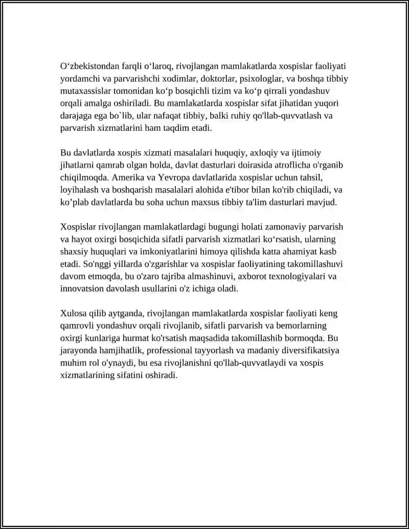 RIVOJLANGAN MAMLAKATLARDA XOSPIS LAR FAOLIYATI HAQIDA 4