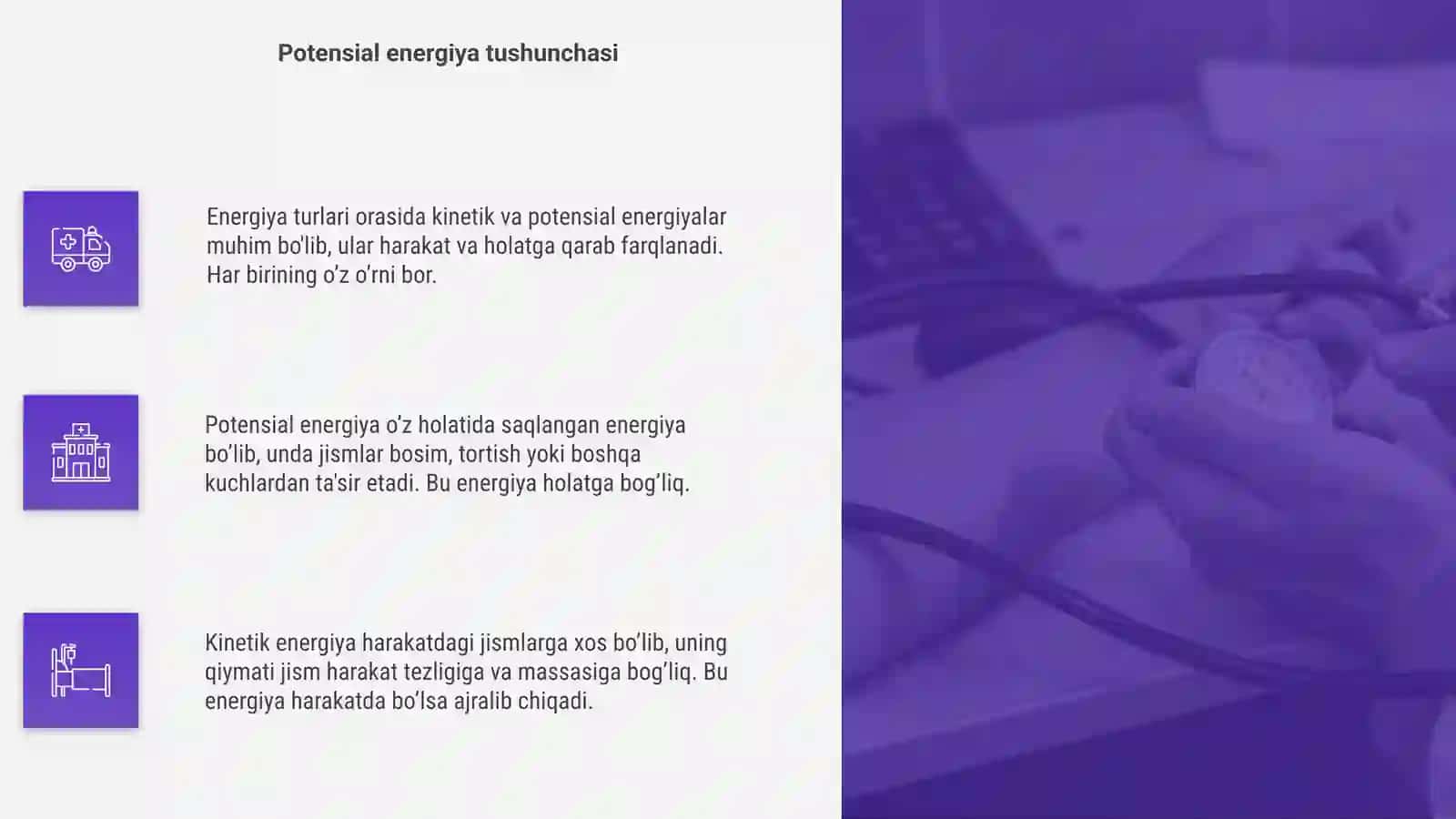Energiya turlari: Kinetik va potensial energiyalar 4