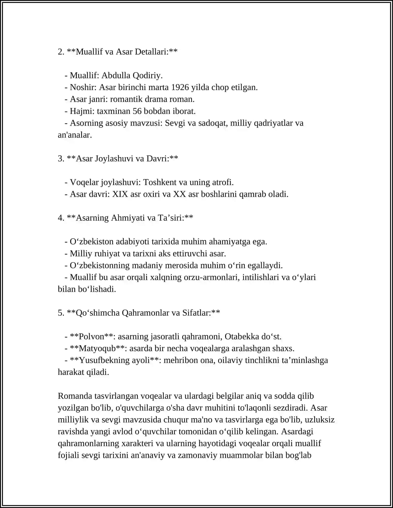 O‘tgan Kunlar romanining qahramonlari 4