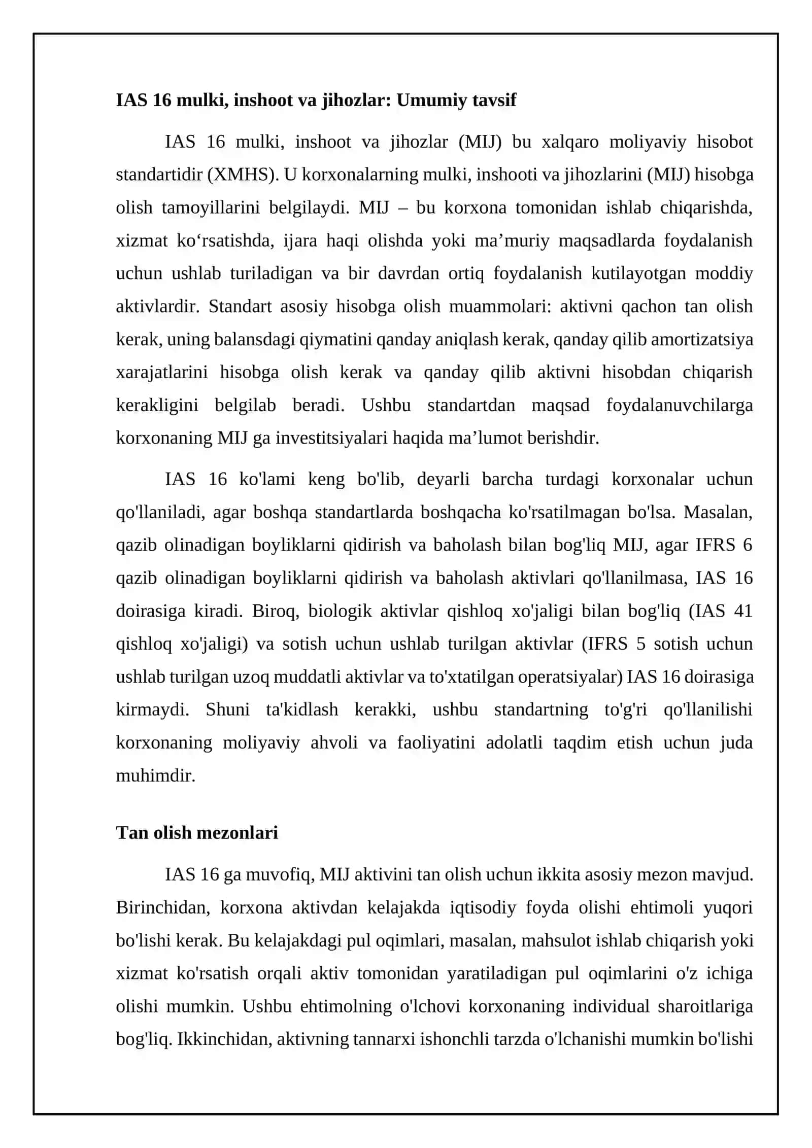 Asosiy vositalar hisobi nomli 5-bab va uning mazmuni 4
