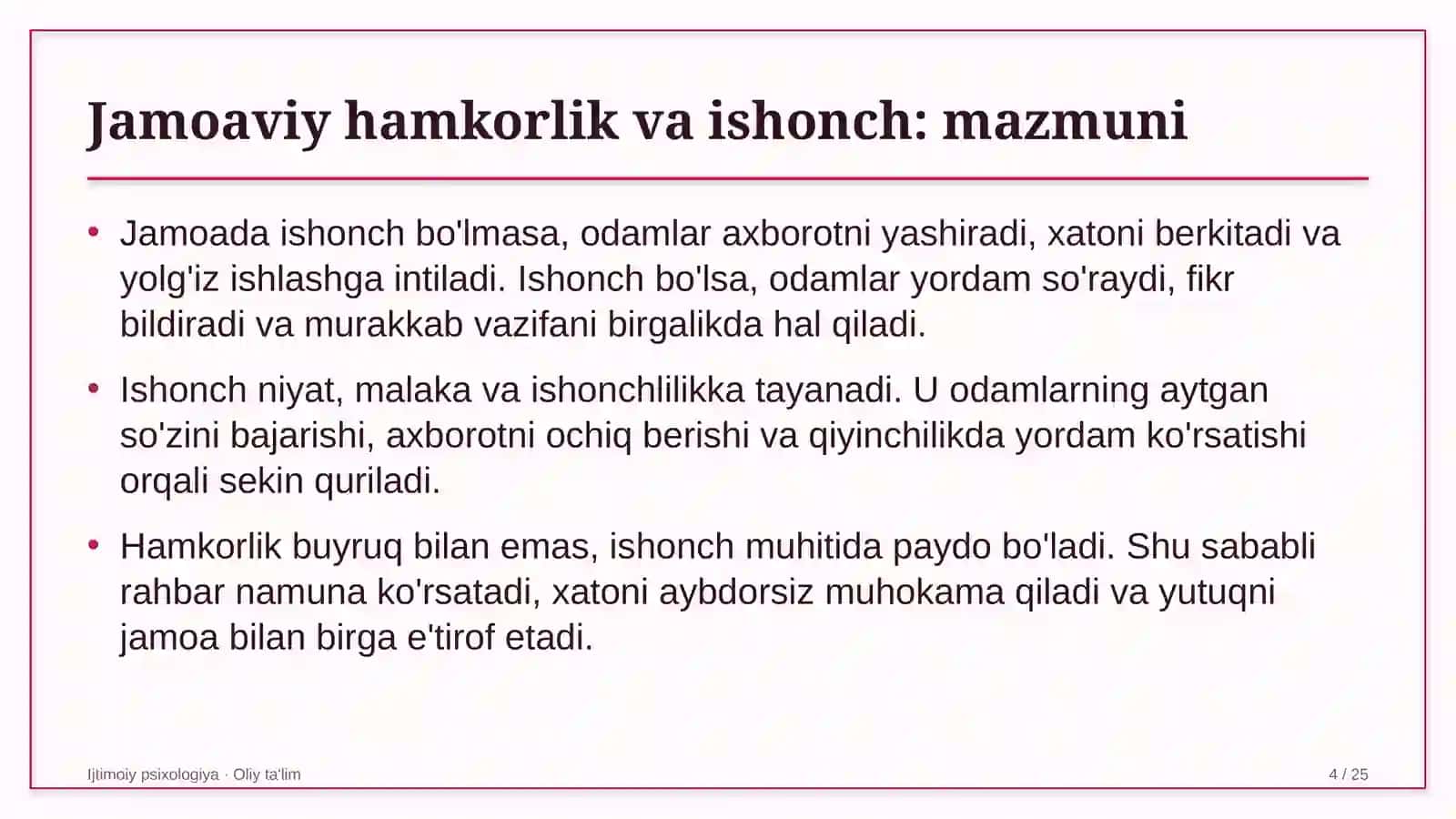 IJTIMOIY PSIXOLOGIYA · OLIY TA'LIM 4