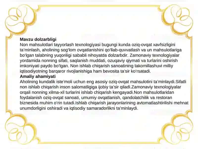 Non mahsulotlari tayyorlash tehnalogiyasi 4