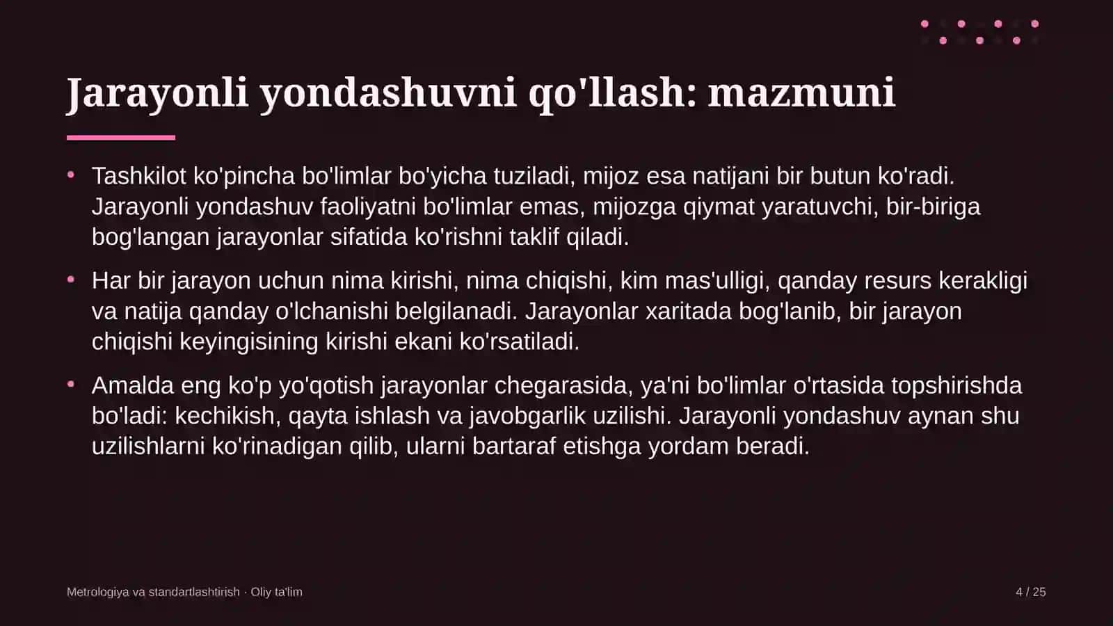 METROLOGIYA VA STANDARTLASHTIRISH · OLIY TA'LIM 4
