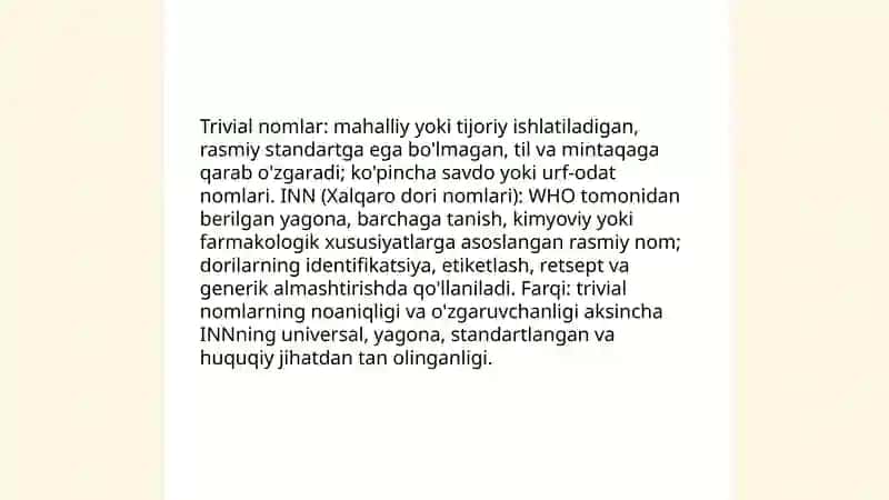 Dorivor moddalarning trivial nomlari 4