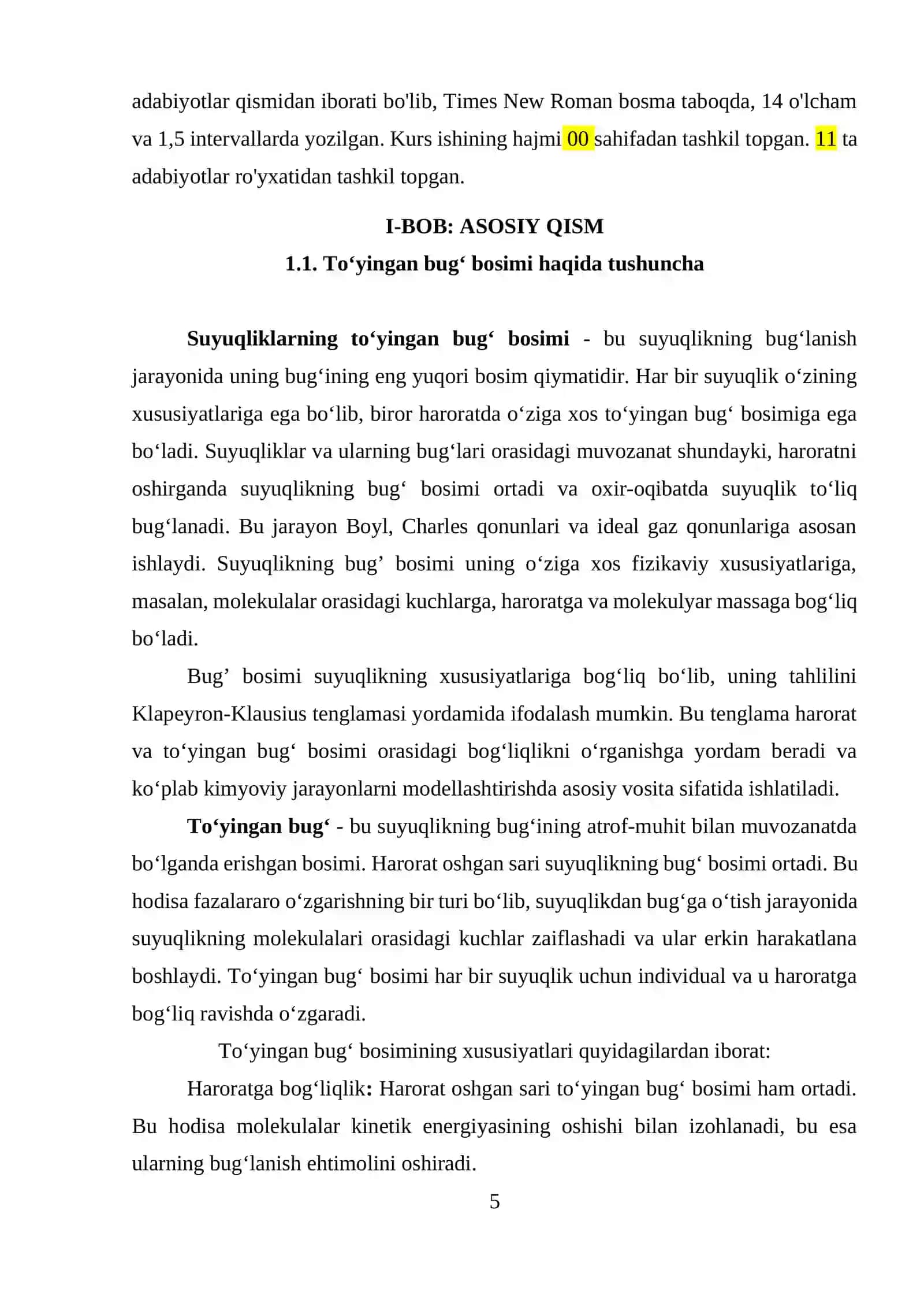 Suyuqliklarning toʻyingan bugʻ bosimi 4