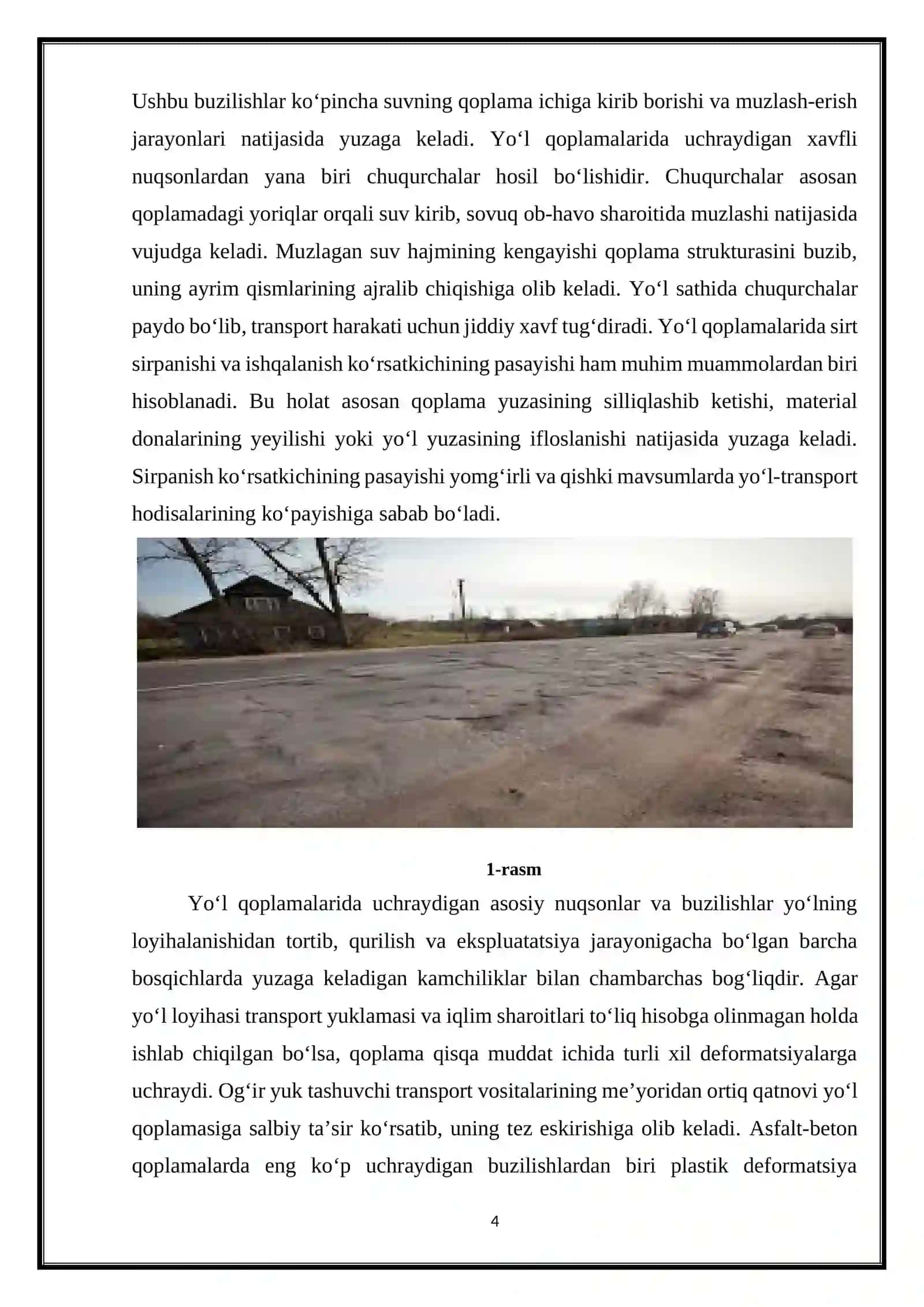 Mavjud avtomobil yo'llarining holatini baholash va uni diagnostika qilish 4