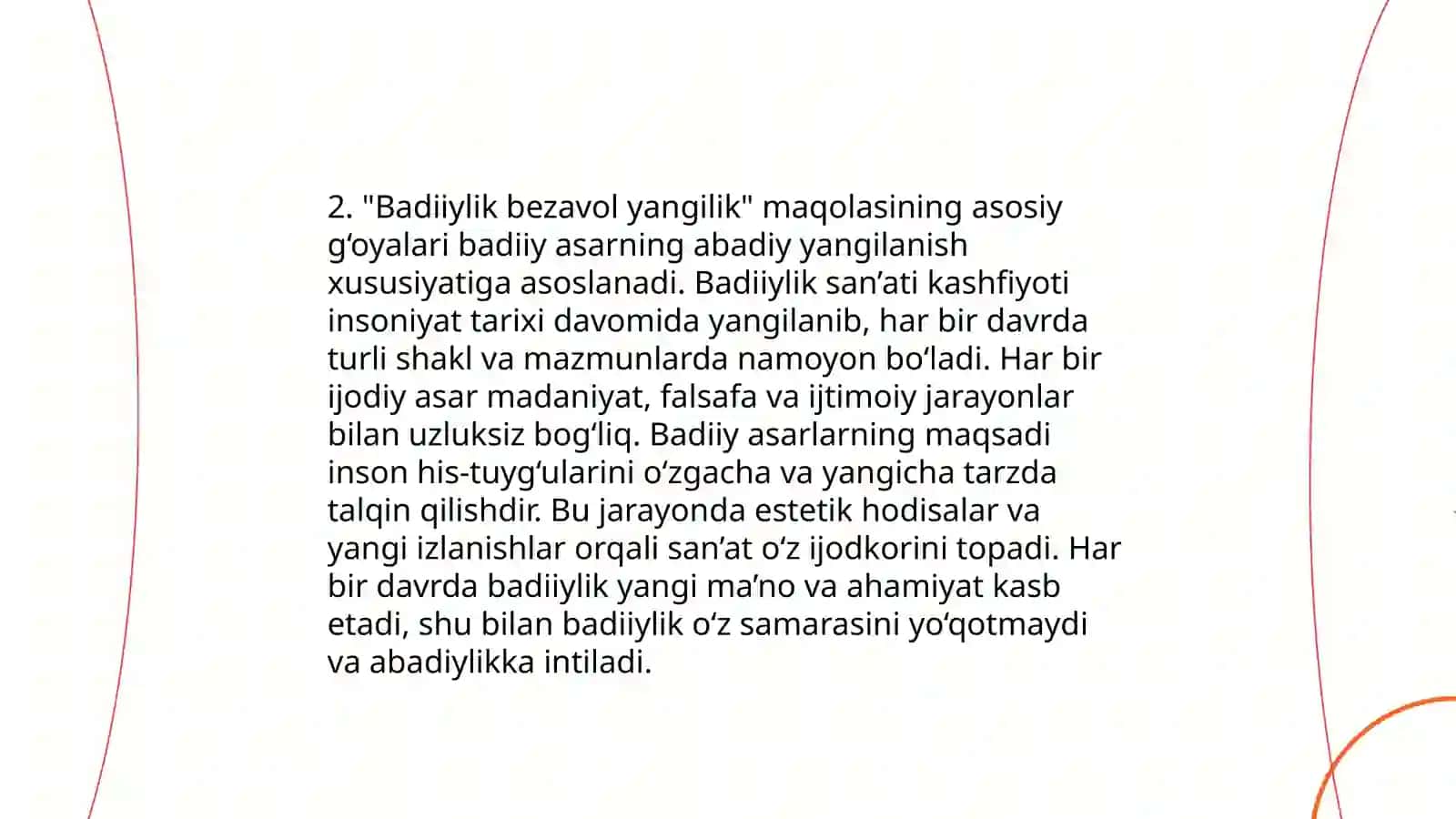 "Badiiylik bezavol yangilik" asari 4