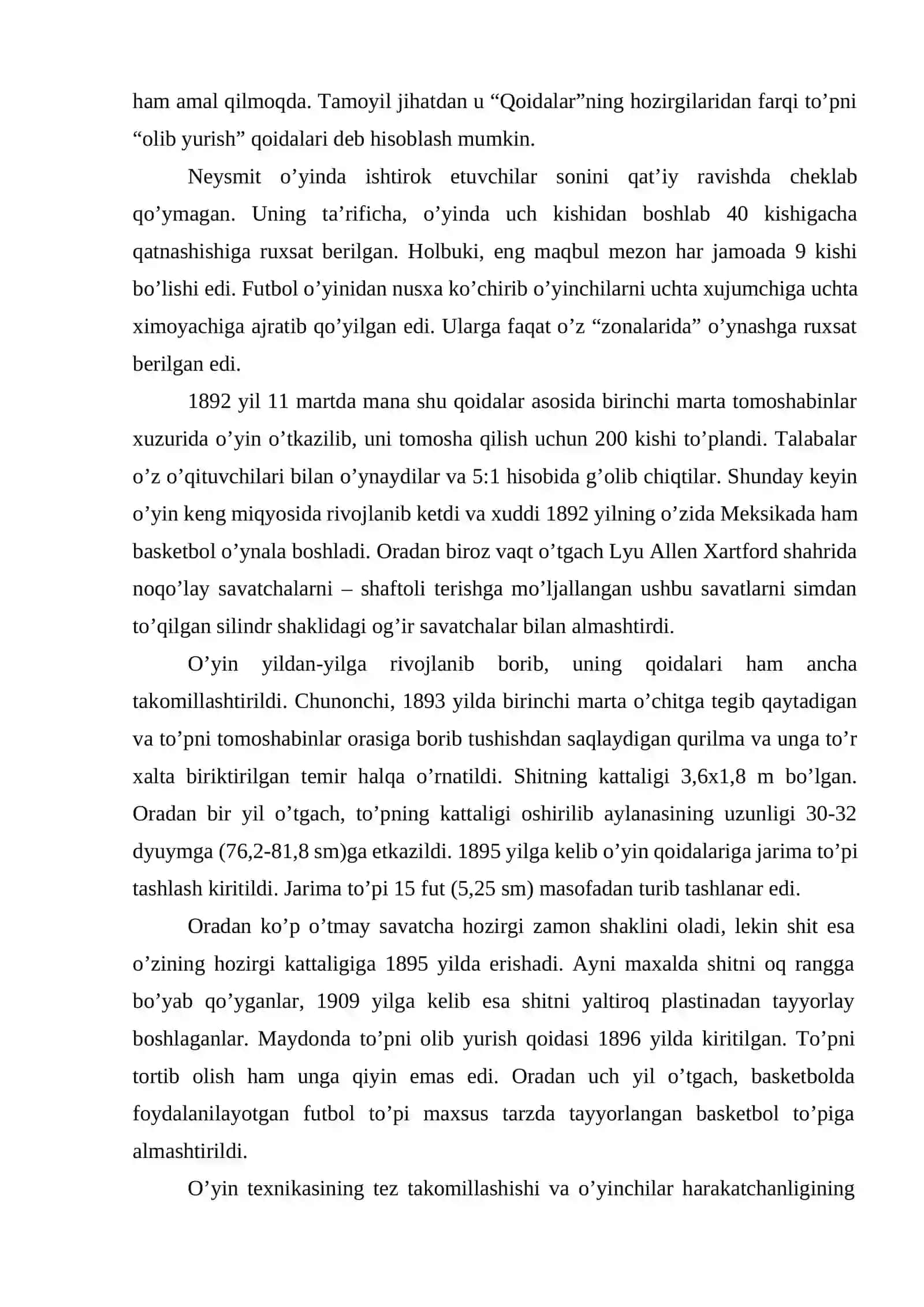 BASKETBOL SPORT TURI VA UNING RIVOJLANISH TARIXI 4