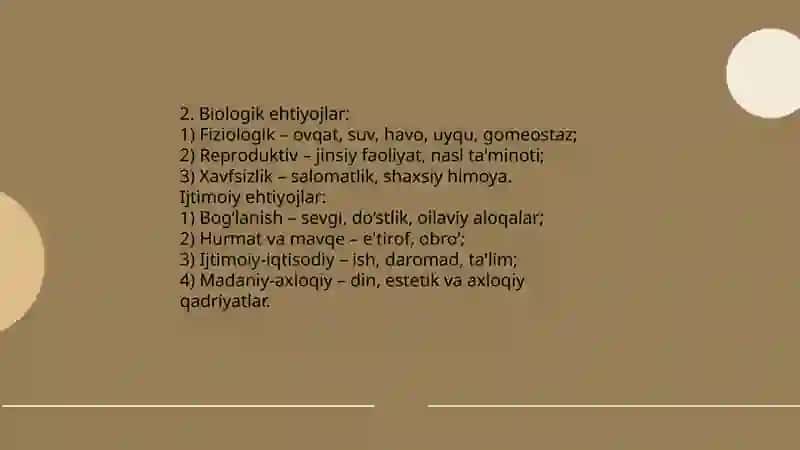 Ehtiyoj va qiziqishning psixologik tasnifi 4