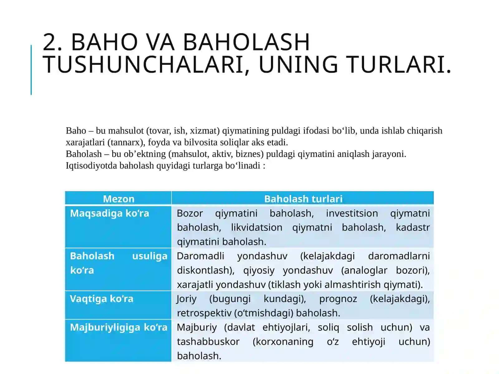 BAHOLASH VA KALKULYATSIYA 4