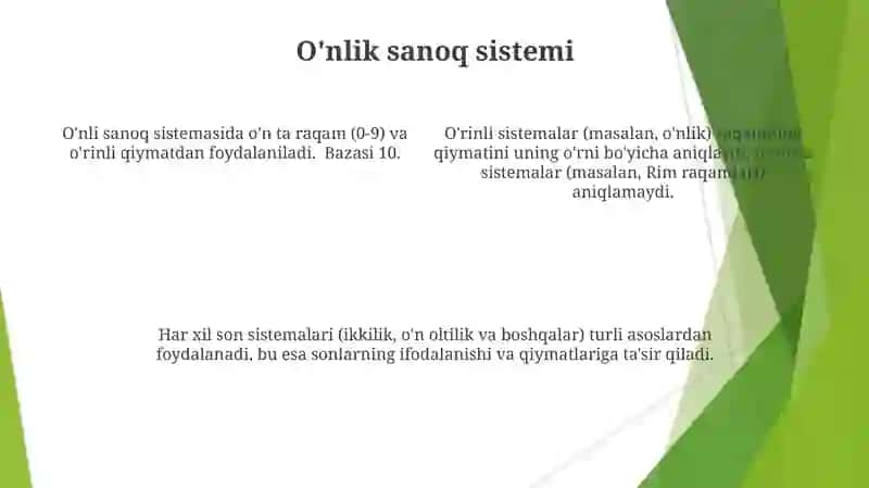O'rinsiz son sistemaslari 4