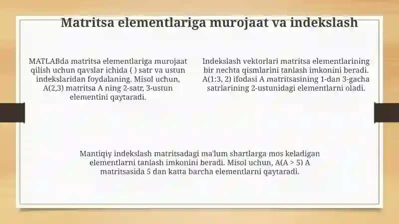 MATLABda matritsalar bilan ishlash asoslari 4