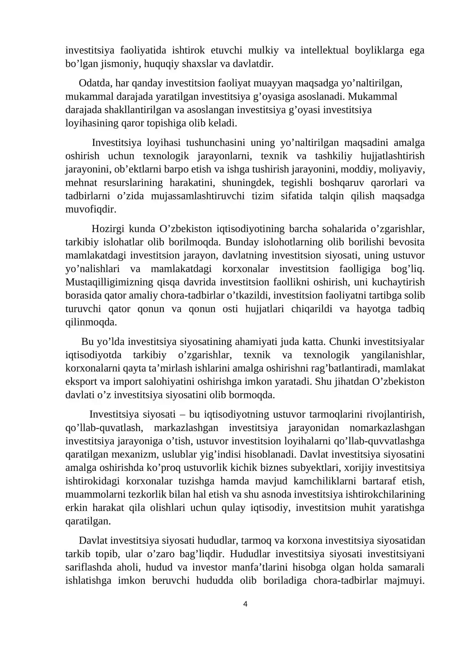 Davlat investitsiya siyosatining asosiy yo’nalishlari 4