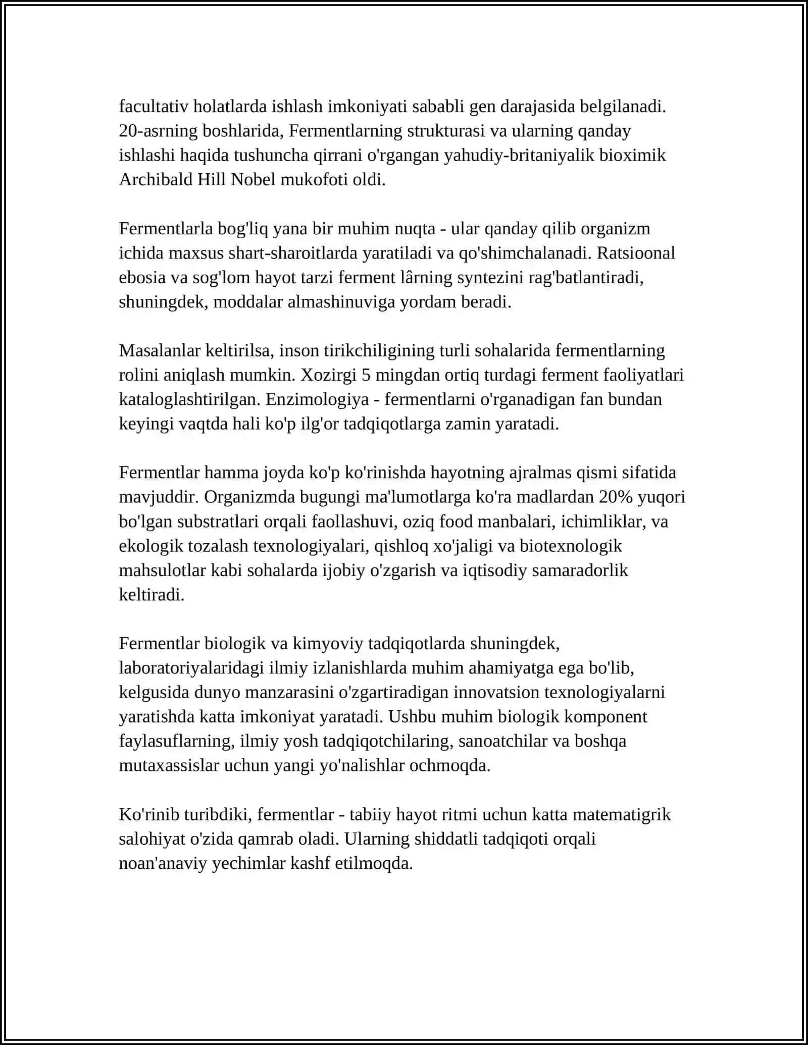 FERMENTLAR. KOFERMENTLAR. SINFLANISHI, TURLARI VA XOSSALARI 4