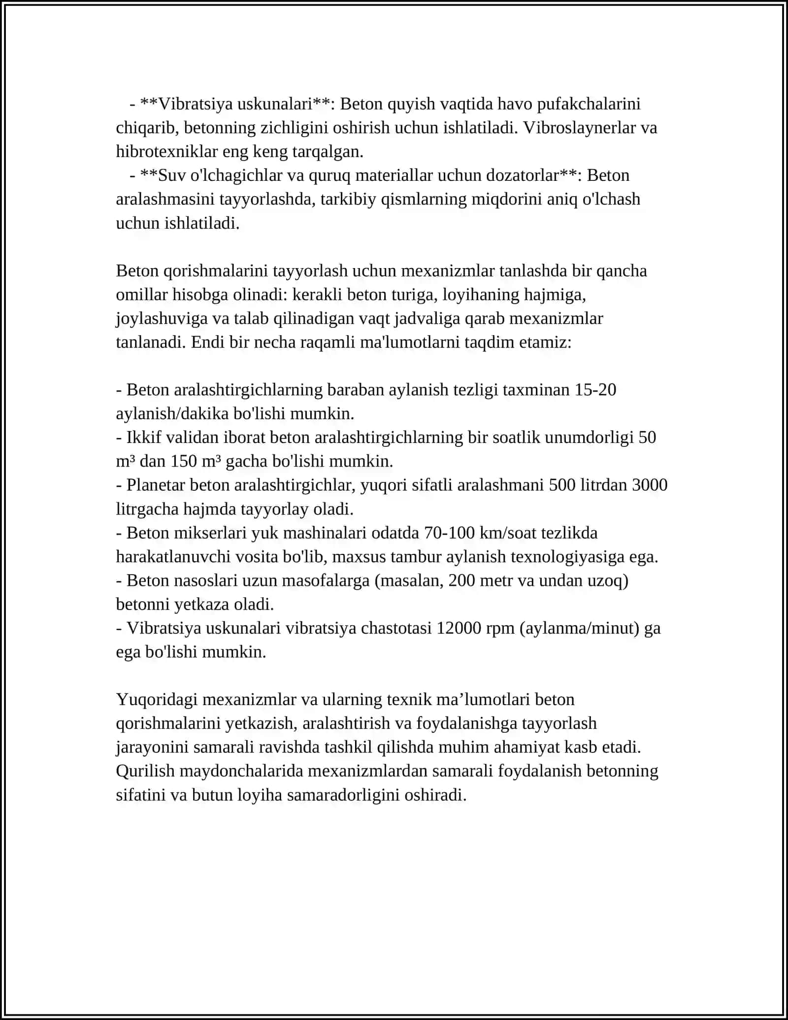 BETON QORISHMALARINI TAYYORLASH MASHINALAR VA UNING KOMPONENTLARI 4