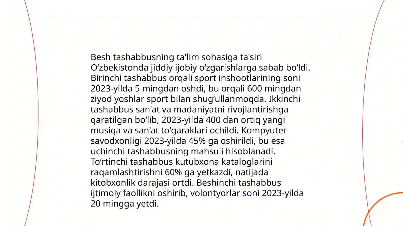 O'zbekiston Respublikasida 5 tashabbus va uning jamiyatdagi o'rni 4