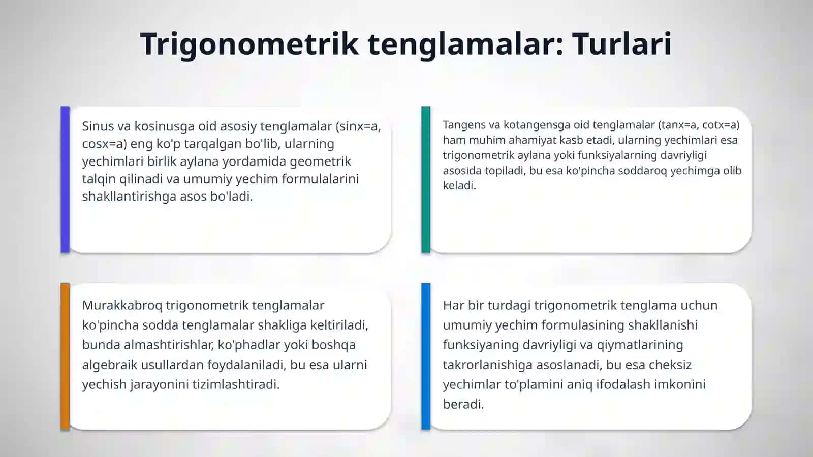 Trigonometrik funksiyalarga nisbatan algebraik tenglamalar 4