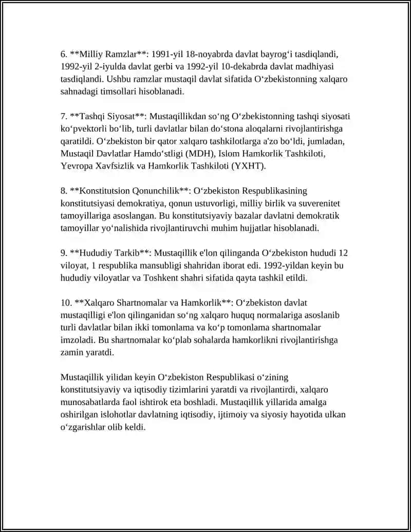 MUSTAQIL OʻZBEKISTON RESPUBLIKASINING TASHKIL TOPISHI 4