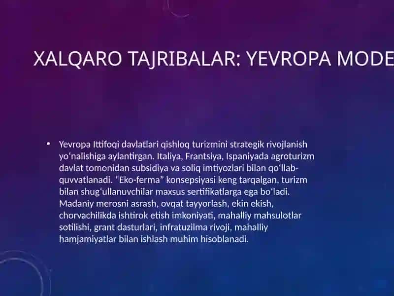 Qishloq turizmini rivojlantirishdagi xalqaro modellar 4