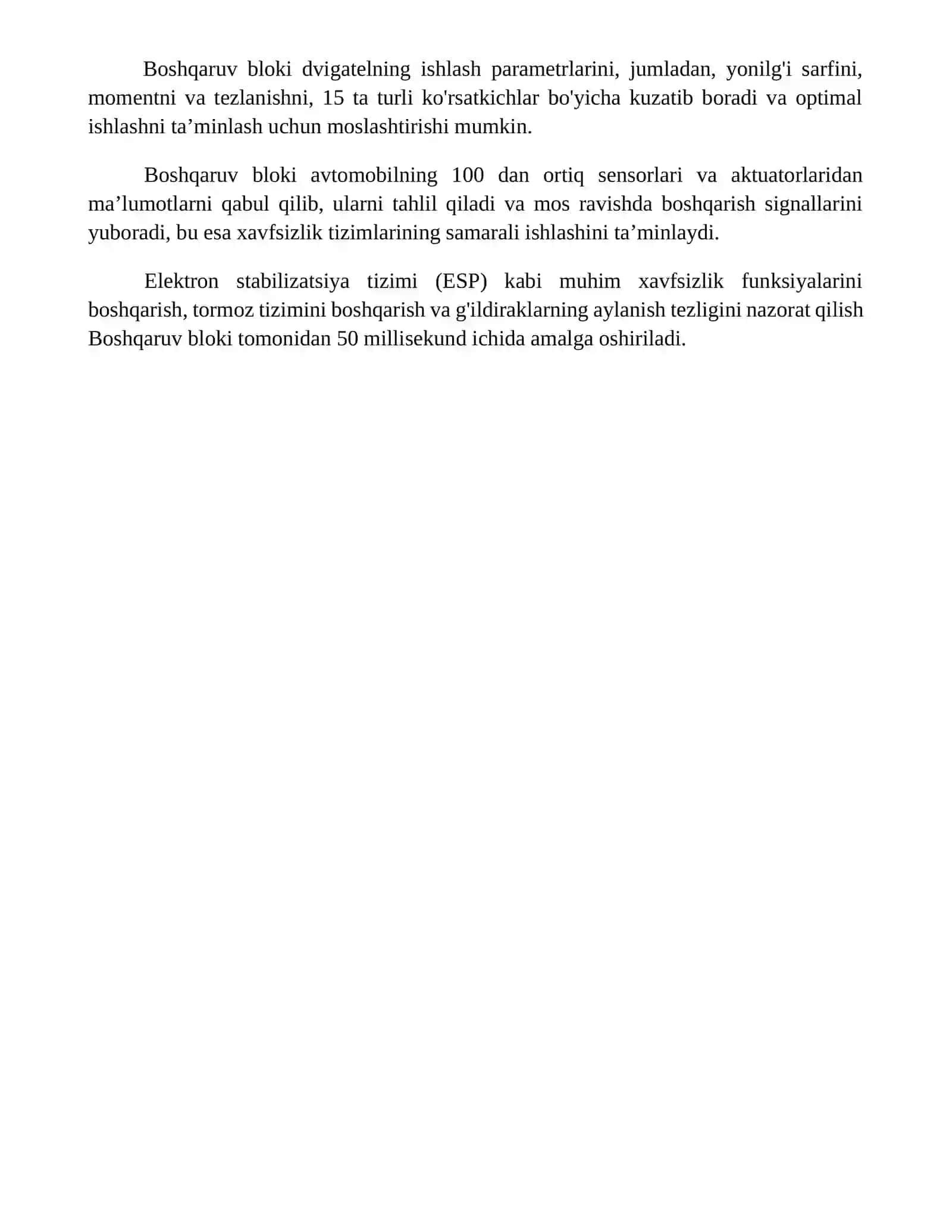 Avtomobilda haydovchi tizimning asosiy bogini 4
