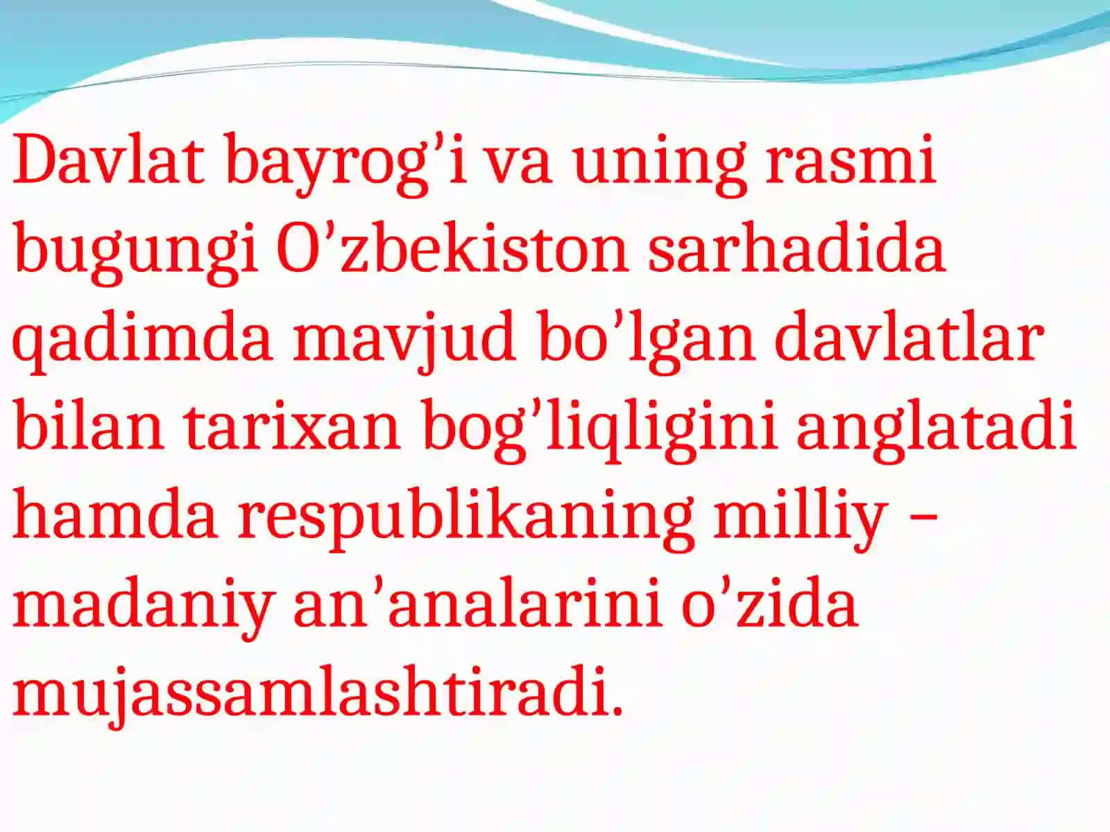 O’zbekiston Respublikasining Davlat bayrog’i 4
