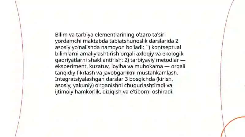 Tarbiya elementlari va tabiatshunoslik darslari integratsiyasi 4