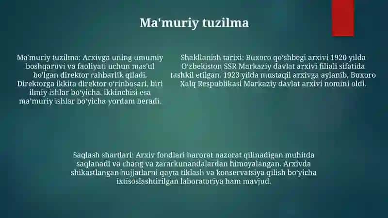 Buxoro QoʻShbegi Arxivi Shakillanish Tarixi 4