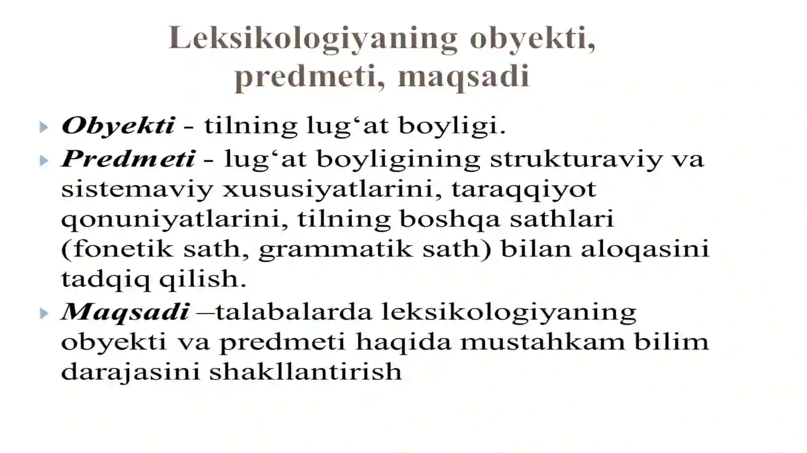 Leksikologiya haqida tushuncha.  Leksema va so‘z 4