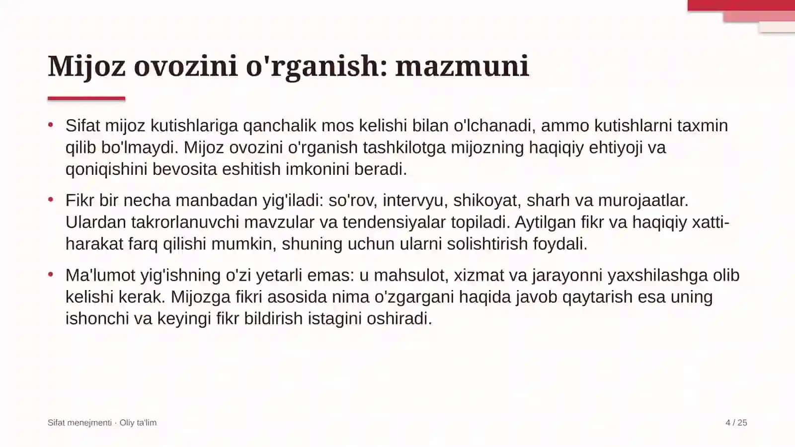 Sifat menejmenti · Oliy ta'lim 4