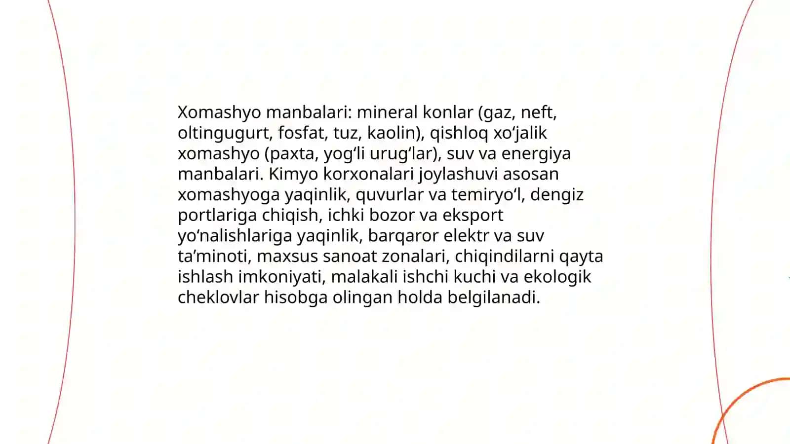 Sanoat tarmoqlarini joylashtirish. Kimyo sanoati 4