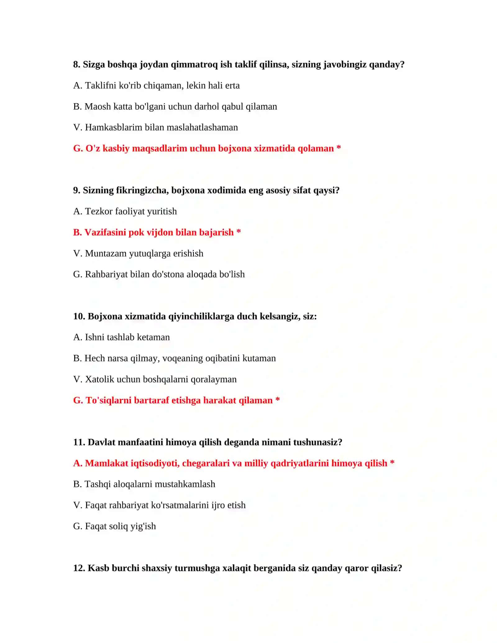 Bojxona imtihon testlari Word 4