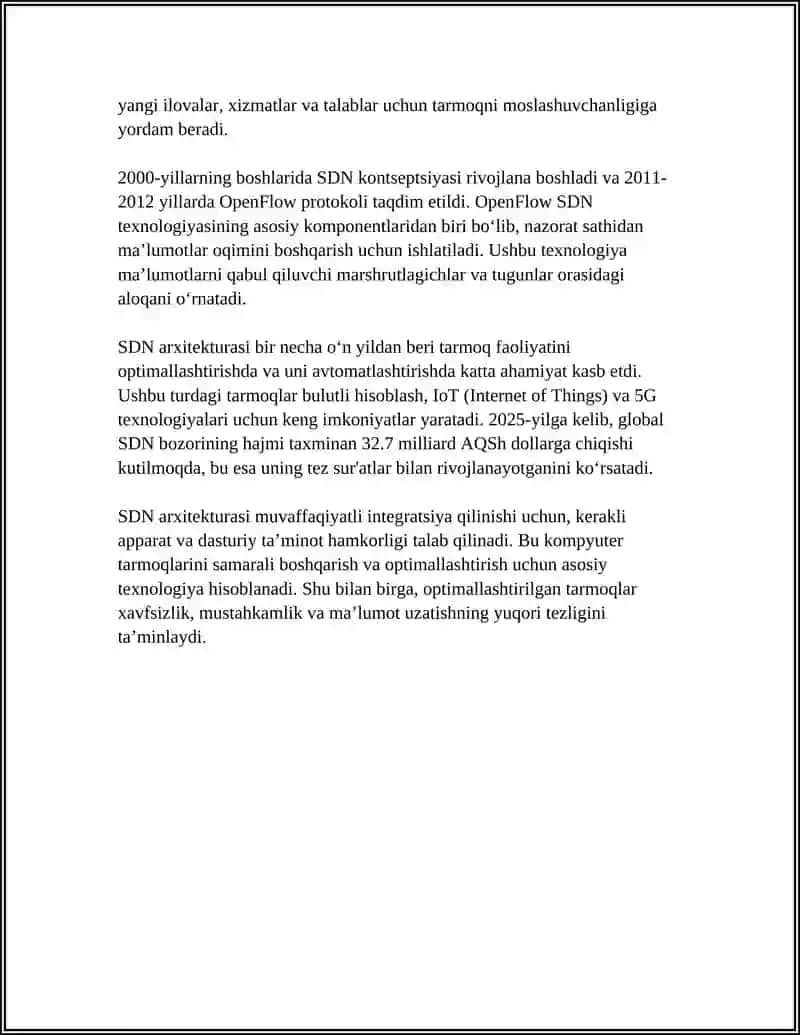 SOFTWARE-DEFINED NETWORKING (SDN) – DASTURIY TA’MINOT ASOSIDA BOSHQARILUVCHI TARMOQLAR 4