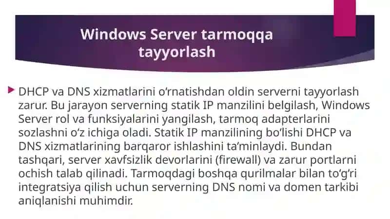 Windows Server operatsion tizimida tarmoq xizmatlarinioʻrnatishva sozlash (DHCP, DNS) 4
