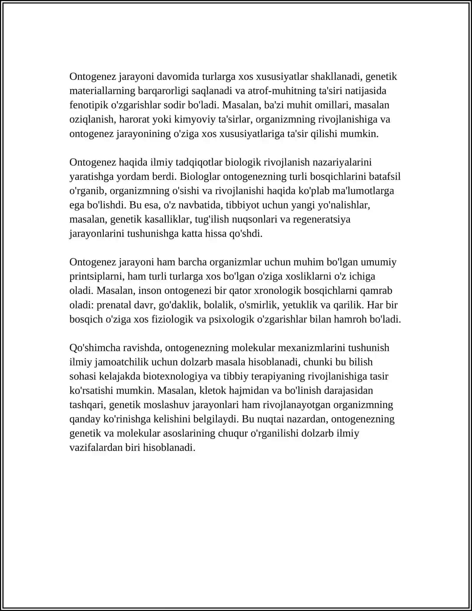 MUSTAQIL ISH Mavzu:,,ONTOGENEZ‘‘ BIOGENETIK QONUN 4