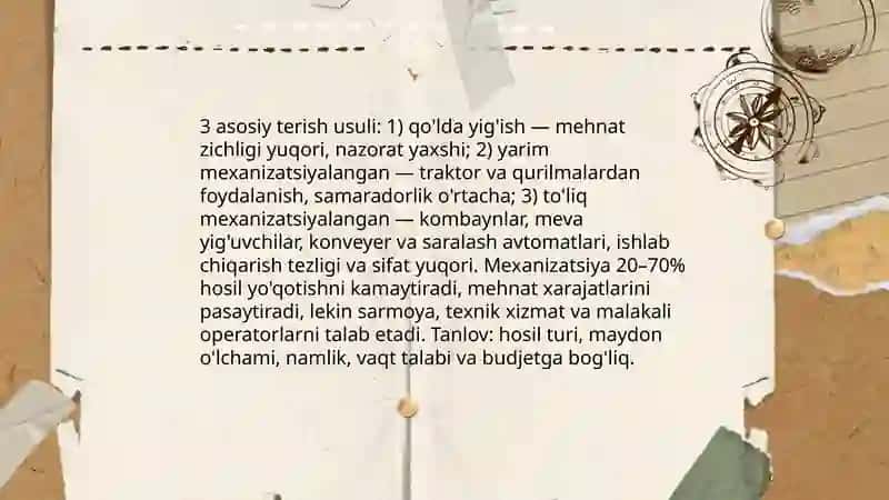 Maxsulotni terish va tovar holatiga keltirish xususiyatlari 4