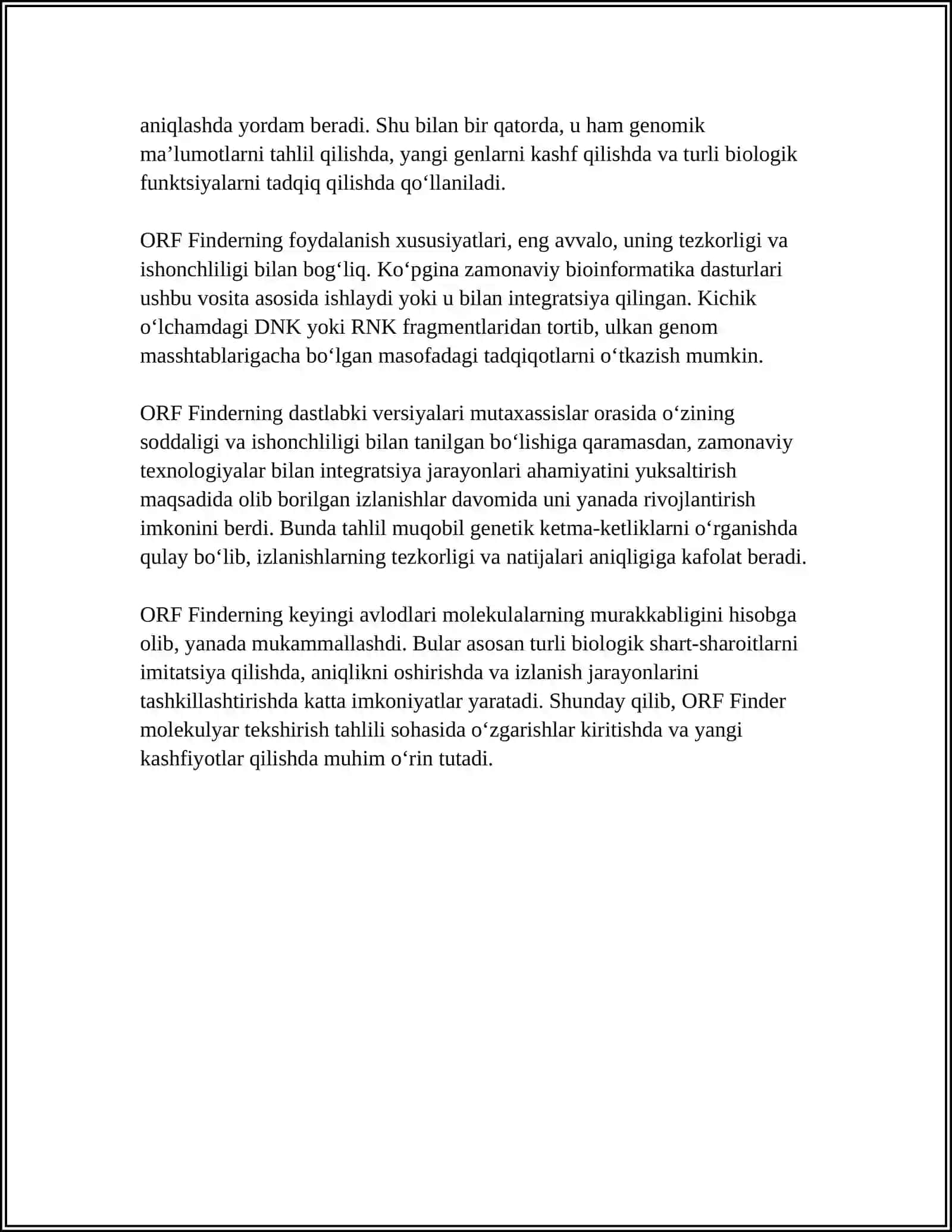 ORF FINDER MOLEKULYAR TEKSHIRISH TAHLILI 4