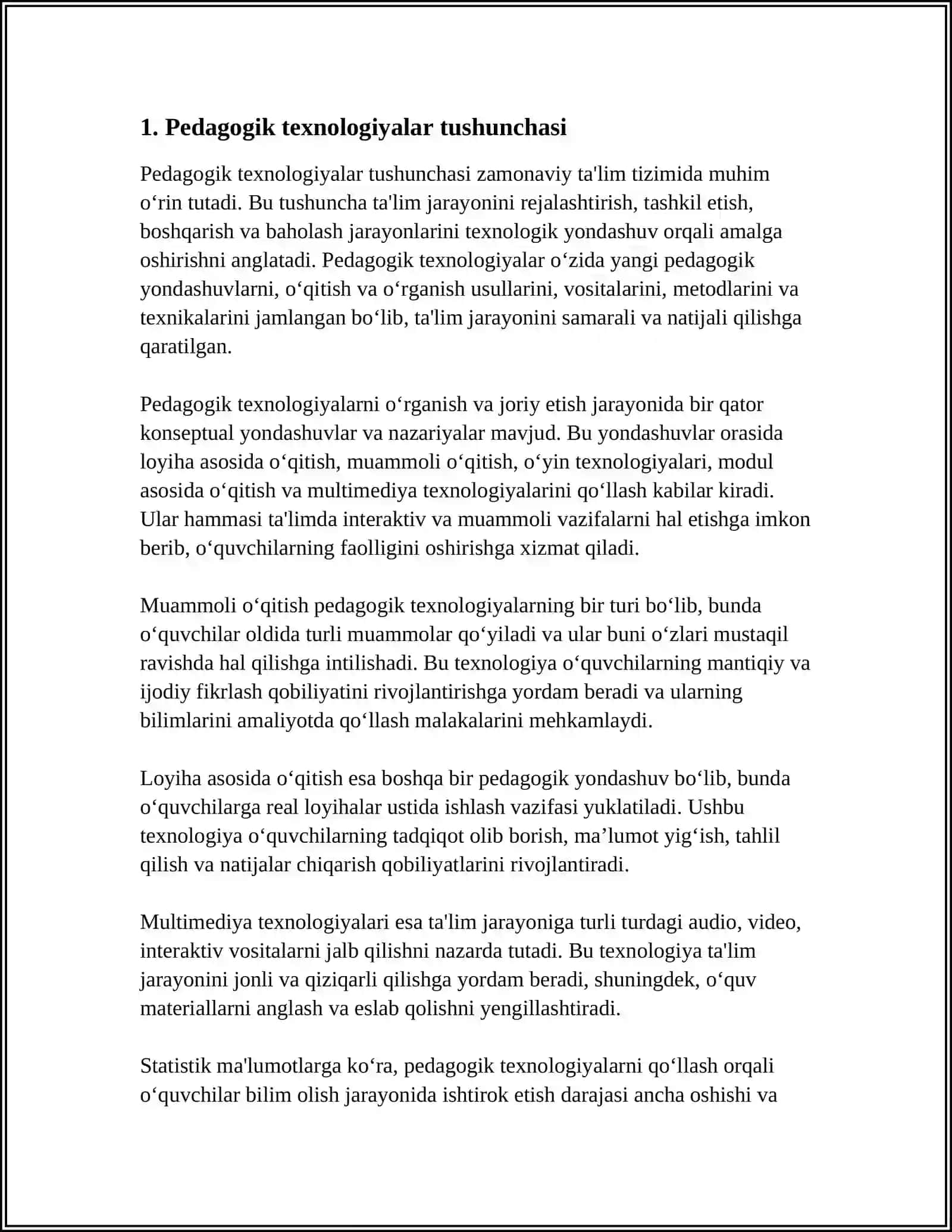 PEDAGOGIK TEXNOLOGIYALAR TALIM JARAYONINI HARAKATLANTIRUVCHI KUCH SIFATIDA REFERAT TAYYORLASH 4
