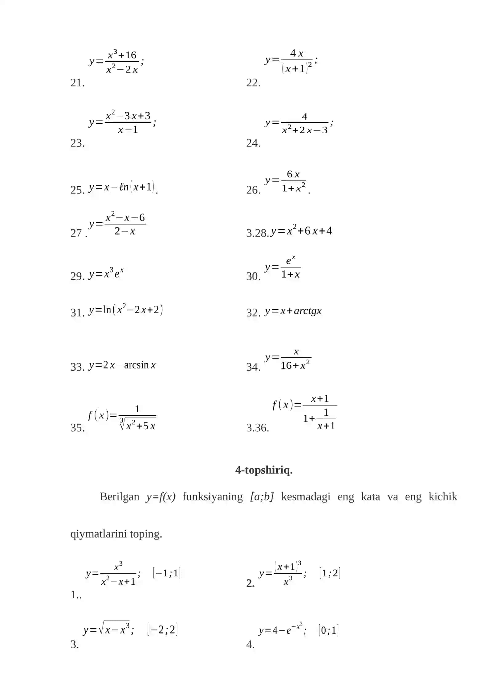 Hosila yordamida funksiyani to’liq tekshirish va grafigini chizish 4