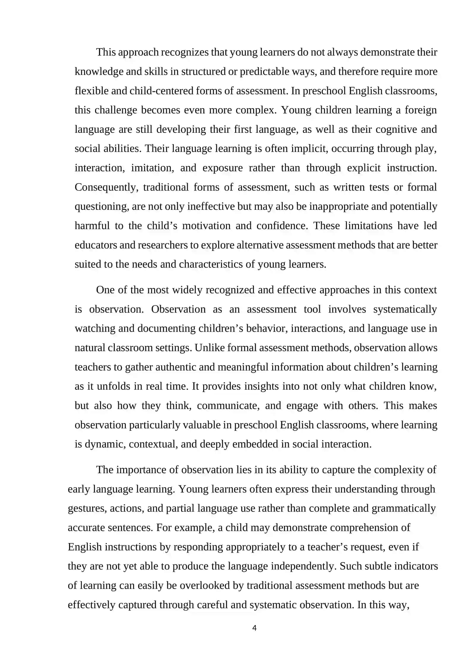 Observation as an Assessment Tool in Preschool English Classrooms 4