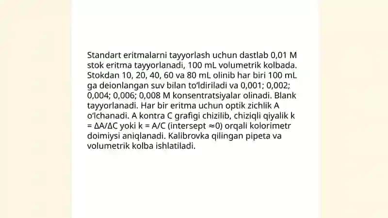 Kolorimetr doimiysini aniqlash 4