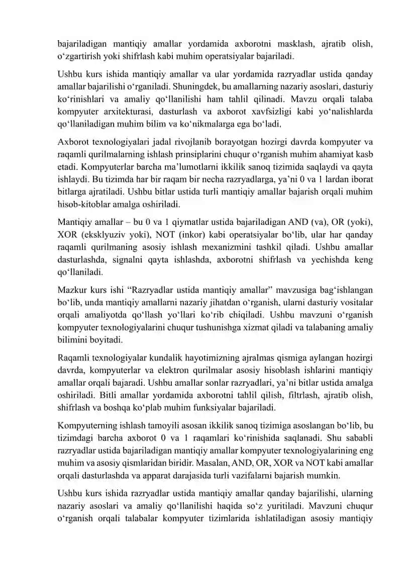 Razryadlar ustida mantiqiy amallar 4