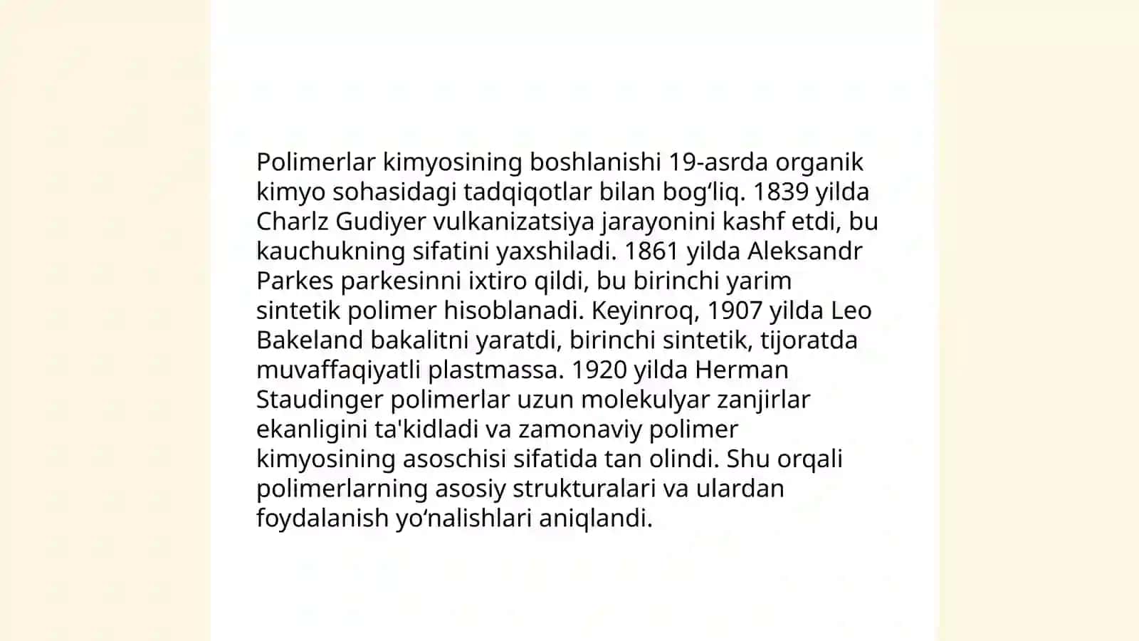 Polimerlar kimyosi rivojlanish tarixi 4