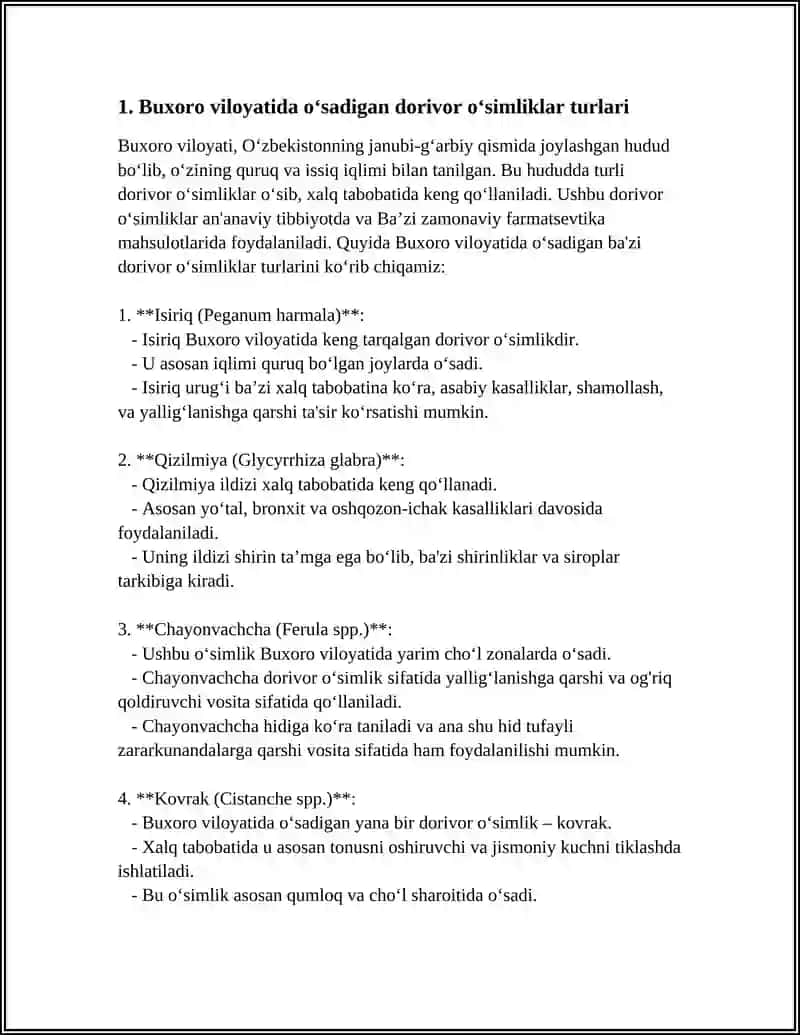 Buxoro Viloyatida Tarqalgan Dorivor O‘simliklar 4