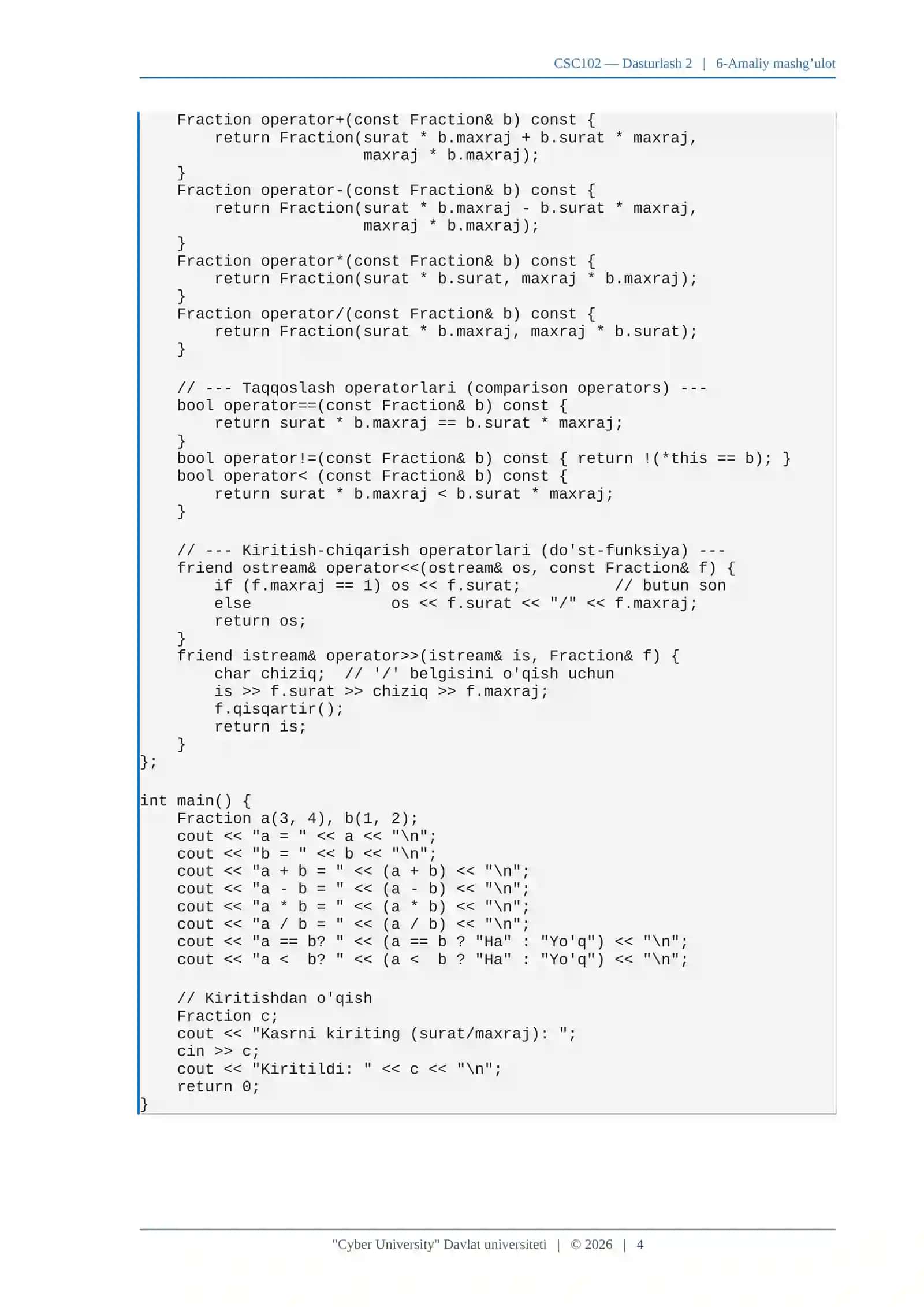 CSC102 — DASTURLASH 2 4