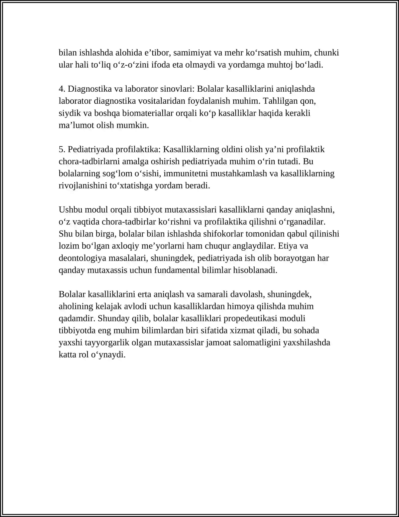 BOLALAR KASALLIKLARI PROPEDEVTIKASI MODULIGA 4