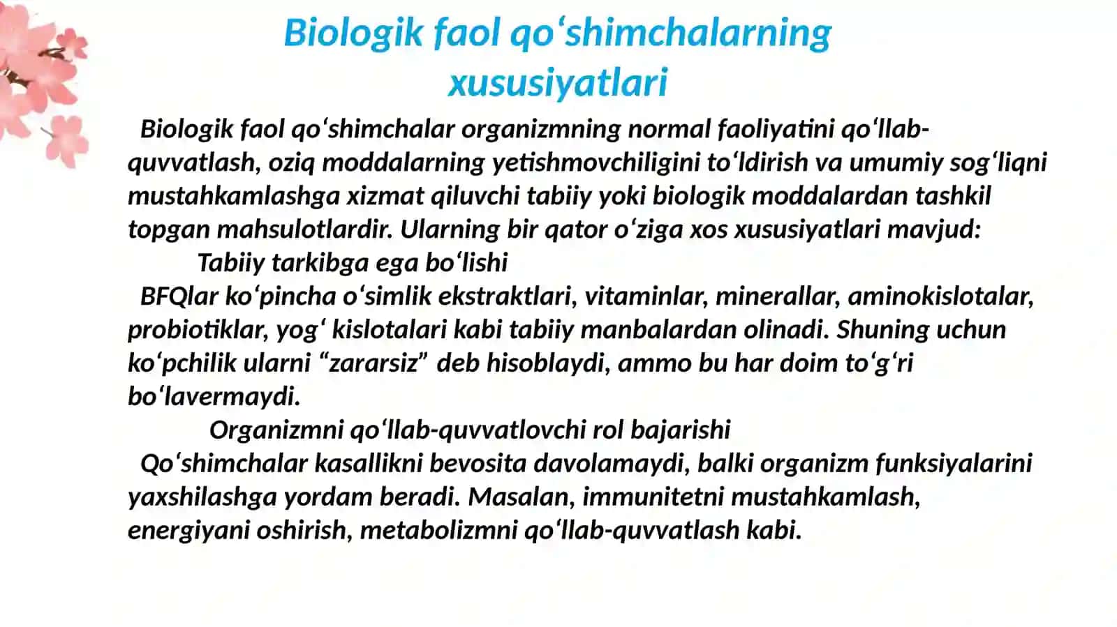 Biologik faol qo‘shimchalar va dorivositalari 4