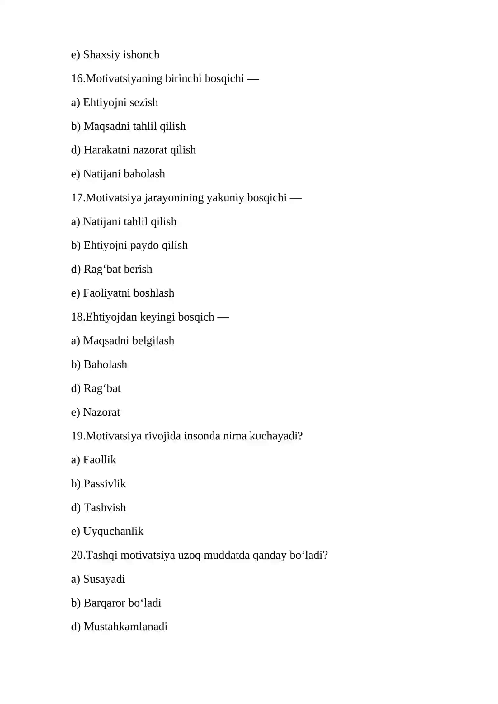 Umumiy psixologiya test 4