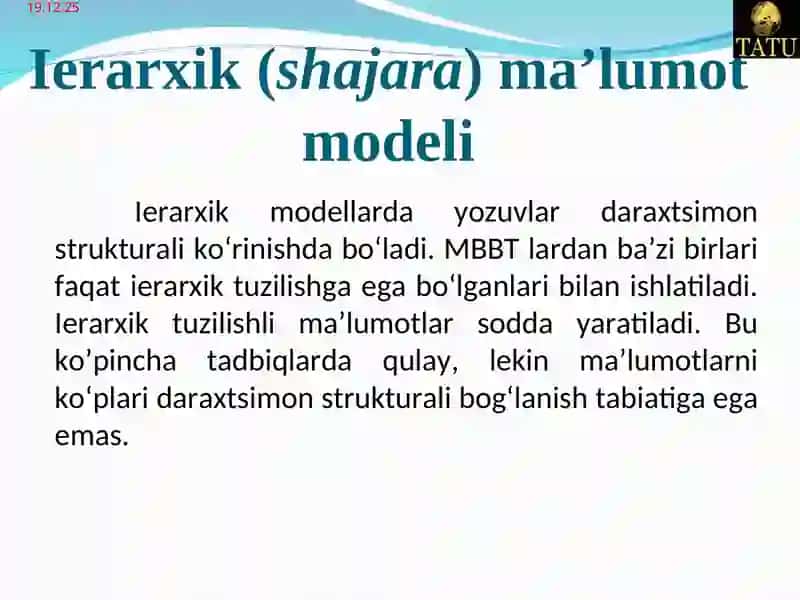 Ma’lumot baza modeli. Mohiyat-aloqa modeli. 4