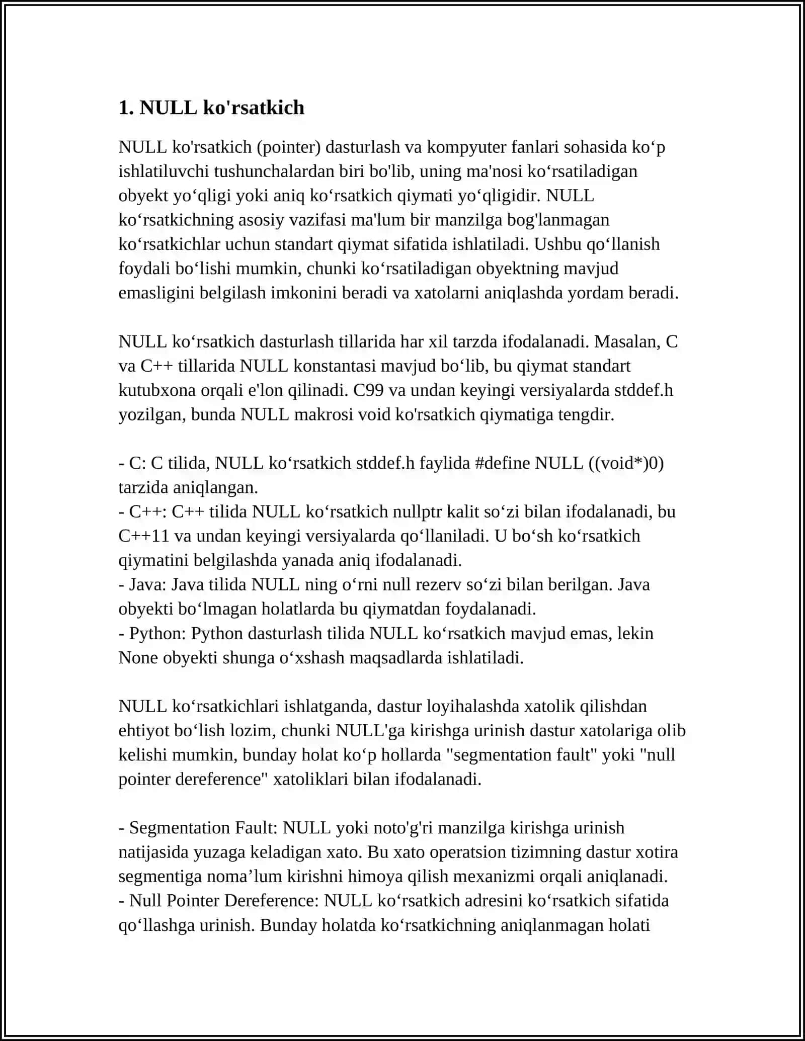 NULL ko'rsatkich 4