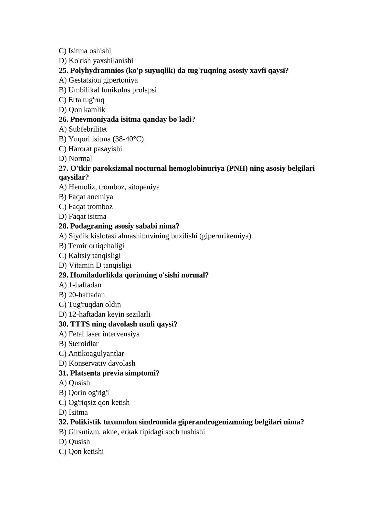 Tibbiyot uchun testlar 4